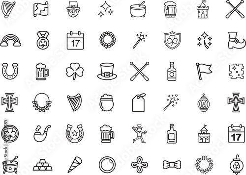 St. patrick's day line icons set. shamrock, hat, beer mug, festival. editable stroke. vector illustration