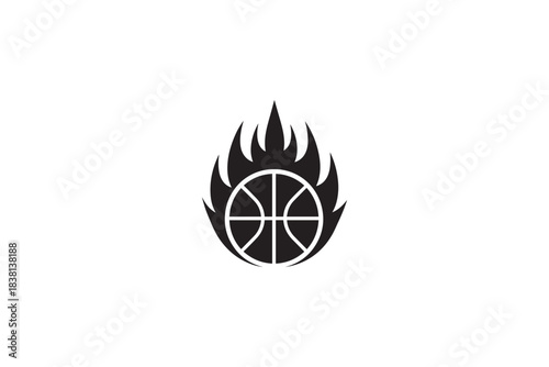 Basketball on fire, burning basketball, basketball game element, abstract flame and ball design, sport concept