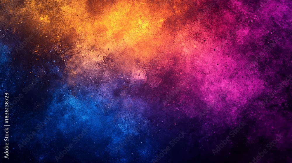 Obraz premium Grainy gradient background yellow purple orange blue glowing vibrant colors abstract shape on dark backdrop noise texture banner design