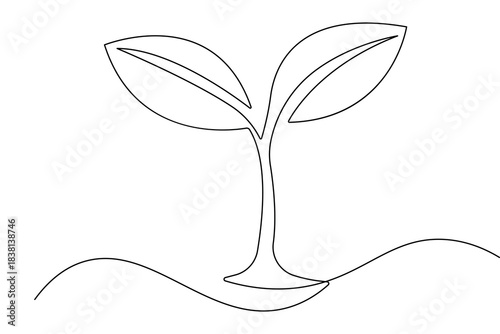 Continuous one line drawing of a plant vector outline illustration isolated black and white