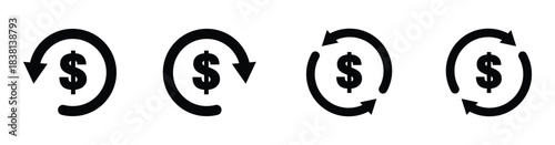 Money refund icons set isolated for financial and payment concepts