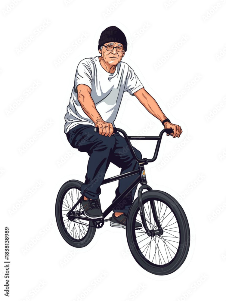 Fototapeta premium A Old man ridding BMX isolated with transparent background