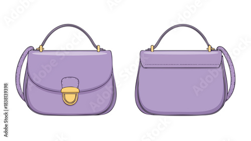 Charming Lavender Handbag Showcase: A Front and Back View Illustration Depicting Fashion Accessory Details and Design Elements 150 characters
