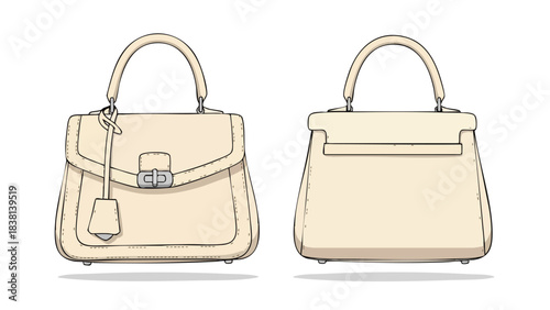 Elegant handbag illustrations showcasing front and back design details in a fashionable and minimalistic style