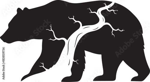 Silhouette of bear with tree branches inside animal