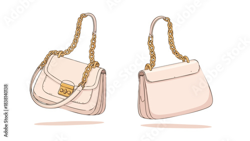 Elegant Handbags with Golden Chain Illustration for Fashion and Style Design, accessories display and creative projects