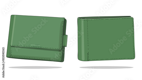 Stylish green bi-fold wallet illustration showcasing a classic design and craftsmanship, perfect for financial transactions and personal