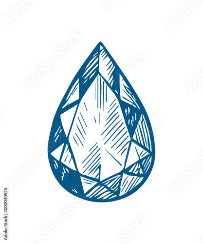 Diamond hand drawn sketch, doodle engraved jewelry illustration.
