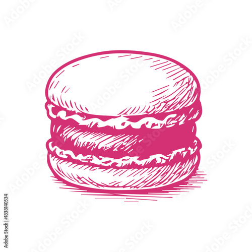 Simple hand drawn macaroon cookie sketch, engraved sweet food illustration.