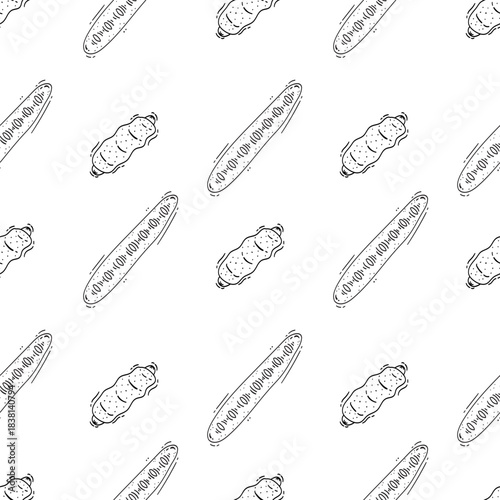 Hand Drawn Bread seamless pattern. Doodle Bakery pattern background