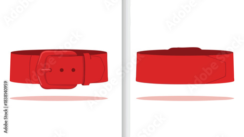 Crimson belt showcase with buckle and loop configurations offering a modern perspective and simple apparel illustration