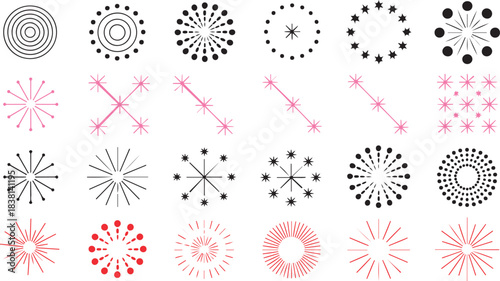 A vibrant assortment of radiating starbursts and circular motif designs