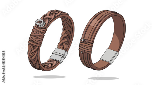 Elegant leather bracelet collection showcases artisanal craftsmanship and distinctive braided textures against a clean white backdrop providing