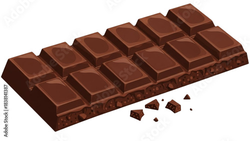Dark chocolate bar block isolated on white background as a sweet dessert ingredient