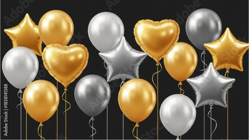 Golden and white party balloons celebration illustration