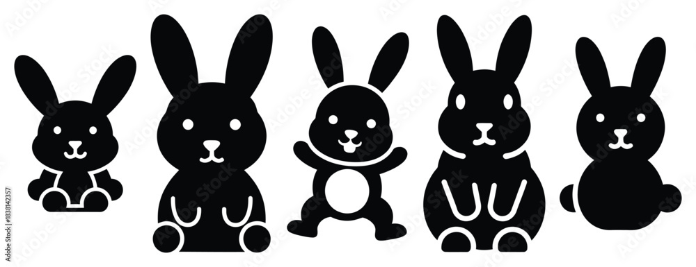 Obraz premium bubbly bunny silhouette icon set. Animals icons collection. Animal silhouette icons. Isolated on White background