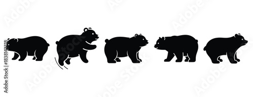 bouncy bear silhouette icon set. Animals icons collection. Animal silhouette icons. Isolated on White background