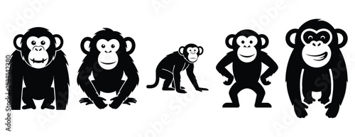 cheeky chimp silhouette icon set. Animals icons collection. Animal silhouette icons. Isolated on White background