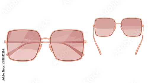 Elegant rose-tinted square sunglasses showcasing a light pink transparent lens and slim gold frame, exuding sophistication and style for sun