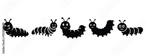 chuckly caterpillar silhouette icon set. Animals icons collection. Animal silhouette icons. Isolated on White background