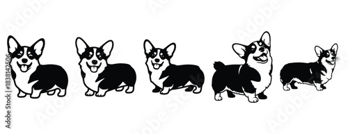 chuckling corgi silhouette icon set. Animals icons collection. Animal silhouette icons. Isolated on White background
