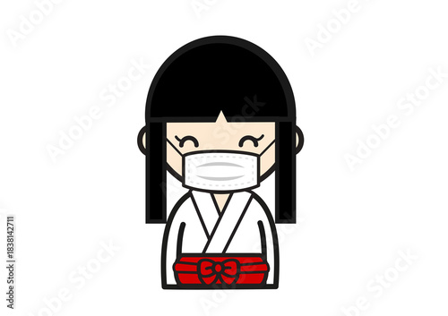 マスクをする巫女のイラスト