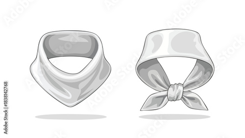 Monochrome neckerchief collection showcasing a looped version and a tied variation against a pristine background