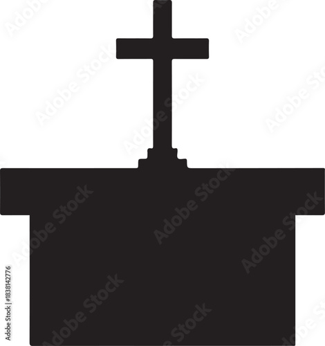 Christian Altar Silhouette with Cross on White Background Keywords: altar, cross, christian, church