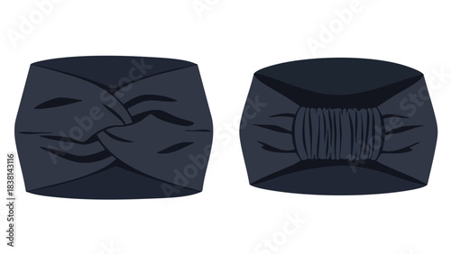 Two stylish black headbands, one with a twisted design and the other with gathered folds enhance fashion and comfort illustrating accessories trend