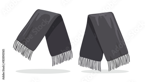 Elegant charcoal gray fringed scarves adding a subtle touch of classic style, ideal for fashion designs and autumnal seasonal elements