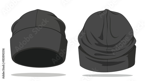 Beanie Hat Illustration Displaying Front and Back View for Design and Fashion Apparel Presentation needs