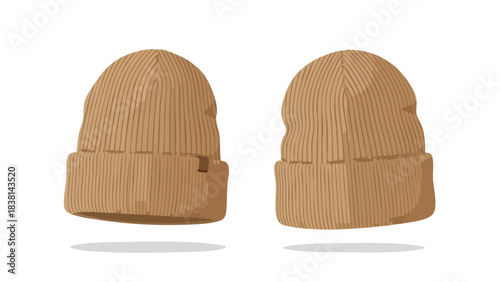 Elevated Wool Beanie Illustration: Dual Perspective Displaying a Modern Knit Headwear Accessory on a Clean Background for Fashion and Design