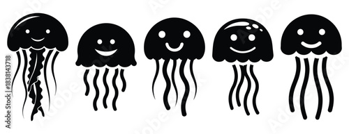 jolly jellyfish silhouette icon set. Animals icons collection. Animal silhouette icons. Isolated on White background