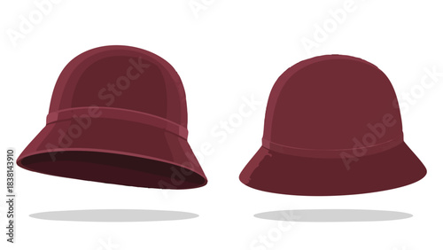 Elegant cloche hats in warm burgundy hue showcasing vintage fashion aesthetics on a neutral backdrop for diverse creative applications