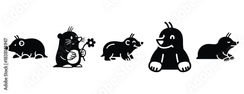 mellow mole silhouette icon set. Animals icons collection. Animal silhouette icons. Isolated on White background