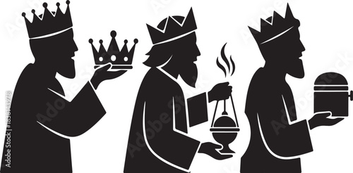 Silhouette of Three Wise Men Bearing Gifts and Incense kings nativity