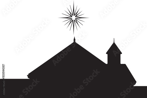Silhouette of a stable with a star above on a white background building structure