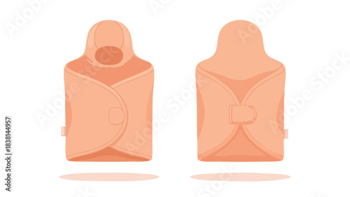 Cozy cocoon: Vector illustrations of baby swaddle blankets offering comfort and security for newborns with adjustable closures and a soft hood for