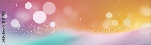 Abstract light pink, orange and teal background with sparkling glitter and bokeh effect