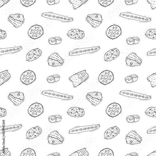 Hand Drawn Bread seamless pattern. Doodle Bakery pattern background