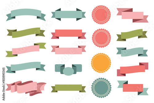 Collection of colorful retro ribbons and rosettes for design elements