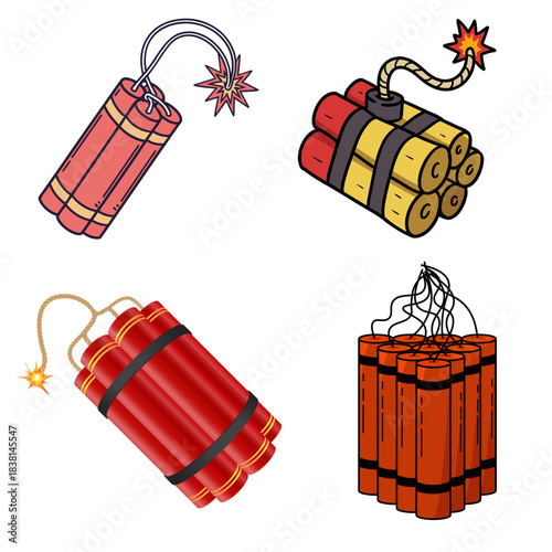 dynamite bomb with burning fuse in transparent background 