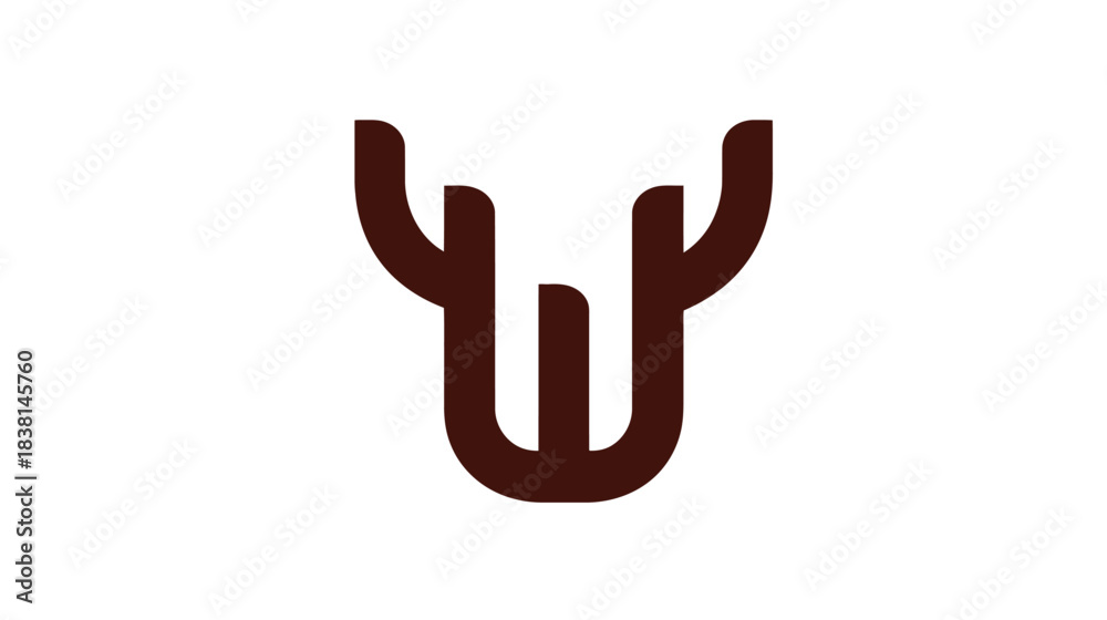 Obraz premium Modern minimalist abstract brown deer head logo icon. Stylized animal symbol for branding or graphic design element.
