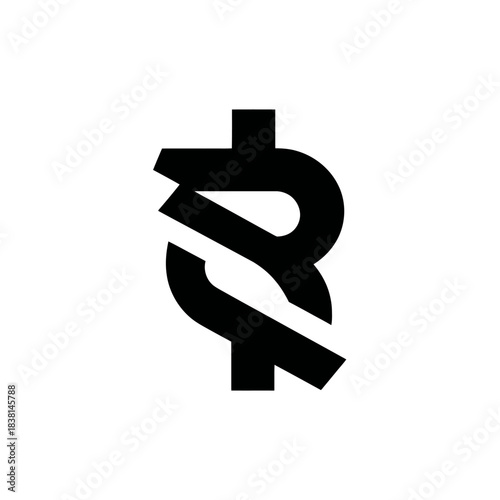 Modern black and white stylized broken dollar sign icon, digitally rendered and isolated on white, representing finance, cost, risk, and economic challenge.