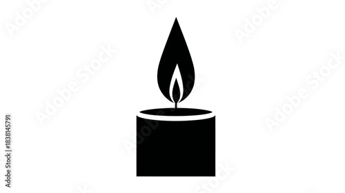 Black silhouette icon of a burning candle with a flickering flame. Minimalist graphic symbol representing light, remembrance, and peace.