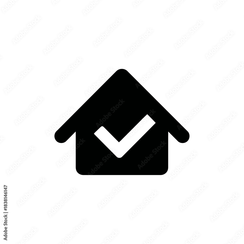Fototapeta premium Verified house icon with checkmark for secure home, approved property, real estate check, or completed residential task symbol.