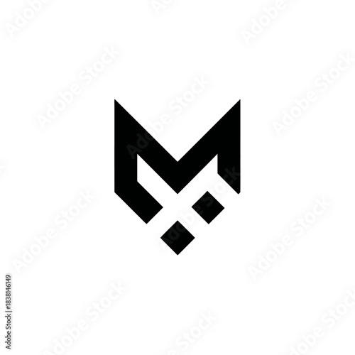 Modern geometric abstract black logo design on white background. Minimalist digital symbol for branding, corporate identity, and technology.