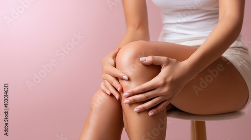 Wallpaper Mural Woman experiencing knee pain, holding aching joint, suffering from health problem or injury. Knee pain Torontodigital.ca