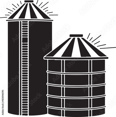 Grain Silo Vector - Farm Storage Barn Illustration Black Silhouette
