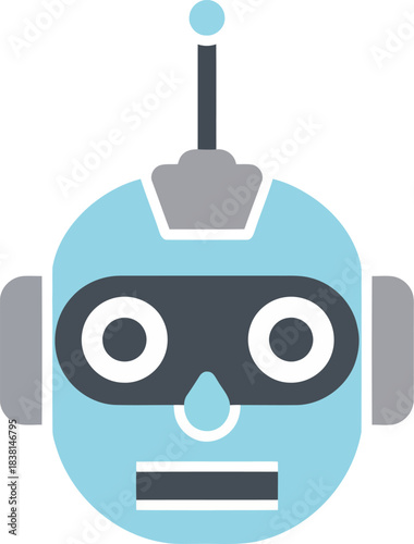 Vector icon of robot head icon in light blue and gray colors